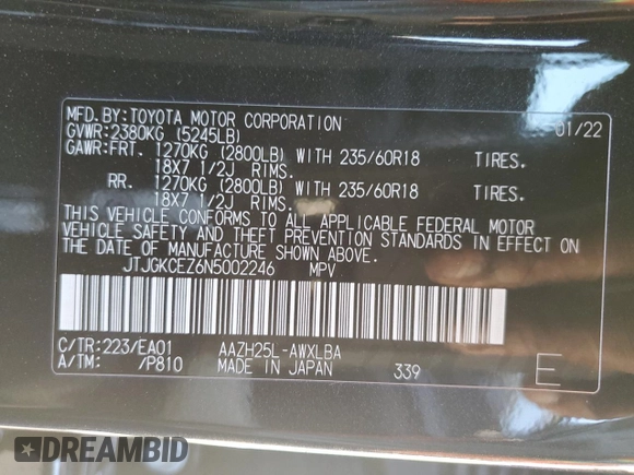 2022 Lexus NX with VIN JTJGKCEZ6N5002246, listed as a Copart auction lot 63967052 with 7,986 mi miles. Bid and sale history available at carsss.com. Image 10.