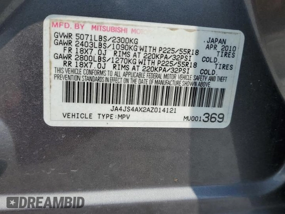 2010 Mitsubishi Outlander XLS z VIN JA4JS4AX2AZ014121, wystawiony jako Copart lot #56403435 z przebiegiem 119 121 mil mil oraz Nie do naprawy • Non repairable. Historia ofert i sprzedaży dostępna na DreamBid. Obrazek 14.