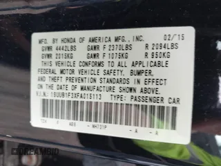 2015 Acura TLX with VIN 19UUB1F3XFA015113, listed as a IAAI auction lot 41879514 with 96,144 mi miles and . Bid and sale history available at DreamBid. Image 9.