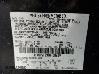 2015 Ford Taurus Limited with VIN 1FAHP2F83FG108609, listed as a Copart auction lot 54232115 with 113,110 mi miles and Salvage Title. Bid and sale history available at DreamBid. Image 12.