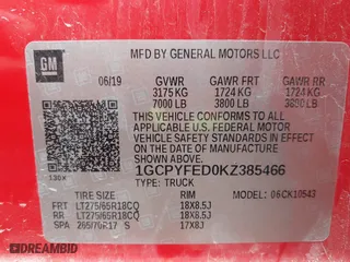 2019 Chevrolet Silverado 1500 LT Trail Boss with VIN 1GCPYFED0KZ385466, listed as a IAAI auction lot 41875935 with 94,762 mi miles. Bid and sale history available at carsss.com. Image 9.
