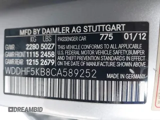 2012 Mercedes-Benz E E 350 Luxury with VIN WDDHF5KB8CA589252, listed as a IAAI auction lot 41528203 with 164,870 mi miles and . Bid and sale history available at carsss.com. Image 9.