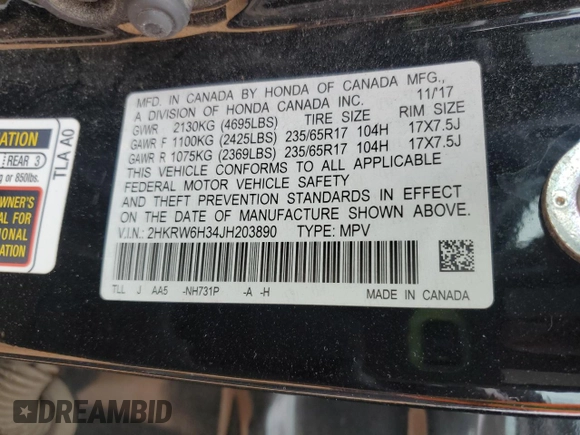 2018 Honda CR-V LX with VIN 2HKRW6H34JH203890, listed as a Copart auction lot 43572585 with 192,163 mi miles and Non Repairable. Bid and sale history available at carsss.com. Image 15.