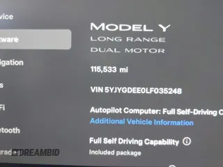 2020 Tesla Model Y Long Range z VIN 5YJYGDEE0LF035248, wystawiony jako IAAI lot #42162191 z przebiegiem 115 533 mil mil oraz . Historia ofert i sprzedaży dostępna na DreamBid. Obrazek 7.