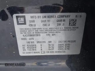 2016 Buick Encore Premium with VIN KL4CJDSB6GB729919, listed as a IAAI auction lot 41634440 with 119,237 mi miles. Bid and sale history available at carsss.com. Image 9.