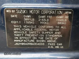 2011 Suzuki SX4 Crossover with VIN JS2YB5A39B6304033, listed as a Copart auction lot 49991965 with 66,654 mi miles and Salvage Title. Bid and sale history available at carsss.com. Image 12.