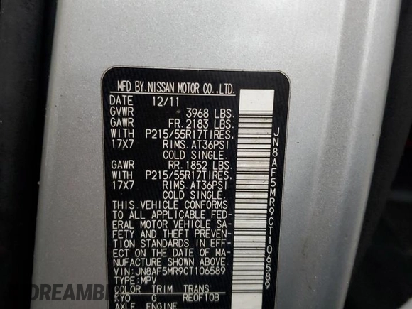 2012 Nissan Juke SL with VIN JN8AF5MR9CT106589, listed as a Copart auction lot 66331734 with Not Provided miles and Clean Title. Bid and sale history available at carsss.com. Image 14.