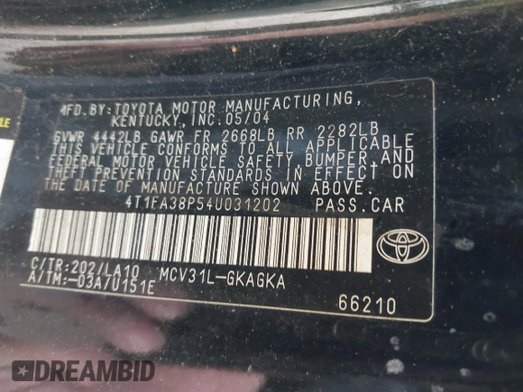 2004 Toyota Solara SE z VIN 4T1FA38P54U031202, wystawiony jako IAAI lot #42473913 z przebiegiem 137 469 mil mil oraz . Historia ofert i sprzedaży dostępna na DreamBid. Obrazek 9.