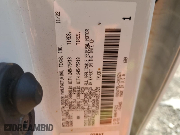 2023 Toyota Tundra SR with VIN 5TFKB5AA5PX021385, listed as a Copart auction lot 80594494 with Not provided miles and Non repairable. Bid and sale history available at DreamBid. Image 12.