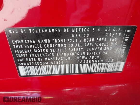 2016 Volkswagen Golf GTI SE with VIN 3VW4T7AU2GM059834, listed as a IAAI auction lot 40418271 with 78,891 mi miles. Bid and sale history available at carsss.com. Image 9.