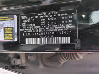 2013 Kia Optima EX with VIN 5XXGN4A71DG119487, listed as a Copart auction lot 53202035 with 208,108 mi miles and Salvage Title. Bid and sale history available at carsss.com. Image 12.