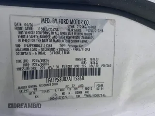 2007 Ford Taurus SE with VIN 1FAFP53U07A115368, listed as a IAAI auction lot 42290697 with 206,884 mi miles and . Bid and sale history available at DreamBid. Image 9.