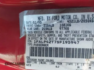 1995 Ford Mustang GT with VIN 1FALP42T7SF195947, listed as a IAAI auction lot 41071118 with 156,241 mi miles and . Bid and sale history available at DreamBid. Image 9.