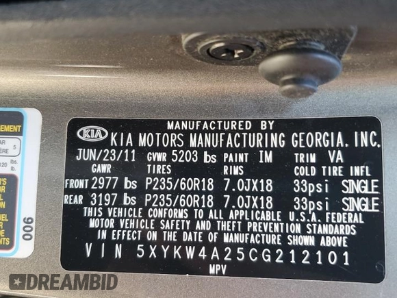2012 Kia Sorento SX with VIN 5XYKW4A25CG212101, listed as a Copart auction lot 47440555 with 149,970 mi miles and Salvage Title. Bid and sale history available at carsss.com. Image 14.