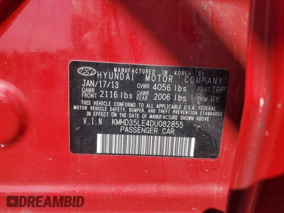 2013 Hyundai Elantra GT with VIN KMHD35LE4DU082855, listed as a Copart auction lot 71051354 with 127,040 mi miles and Salvage Title. Bid and sale history available at carsss.com. Image 12.