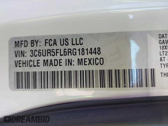2024 Ram 2500 Laramie with VIN 3C6UR5FL6RG181448, listed as a IAAI auction lot 42039171 with 13,308 mi miles and . Bid and sale history available at DreamBid. Image 9.