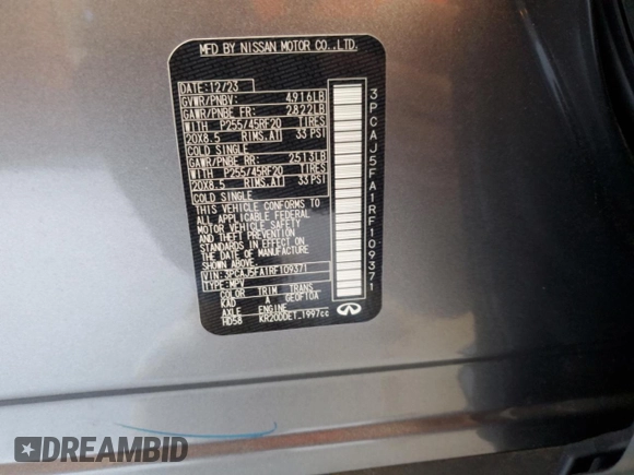 2024 Infiniti QX50 Sport with VIN 3PCAJ5FA1RF109371, listed as a Copart auction lot 44373555 with 5,217 mi miles and Non repairable. Bid and sale history available at DreamBid. Image 13.