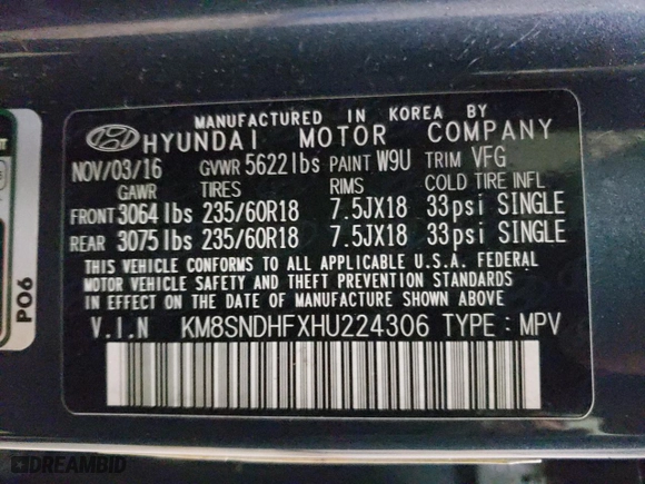 2017 Hyundai Santa Fe SE with VIN KM8SNDHFXHU224306, listed as a Copart auction lot 44401935 with 97,398 mi miles and Clean Title. Bid and sale history available at carsss.com. Image 13.
