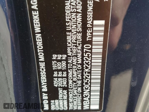 2015 BMW 4 Series 428i with VIN WBA3N3C52FK232570, listed as a Copart auction lot 49392085 with 91,342 mi miles and Salvage Title. Bid and sale history available at DreamBid. Image 12.
