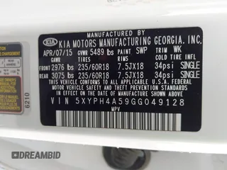 2016 Kia Sorento EX with VIN 5XYPH4A59GG049128, listed as a IAAI auction lot 41748855 with 145,409 mi miles. Bid and sale history available at carsss.com. Image 9.