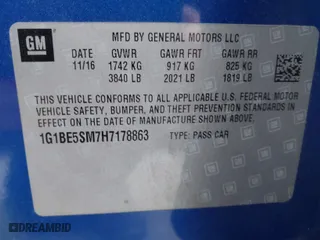 2017 Chevrolet Cruze LT with VIN 1G1BE5SM7H7178863, listed as a IAAI auction lot 41373324 with 110,518 mi miles. Bid and sale history available at carsss.com. Image 9.