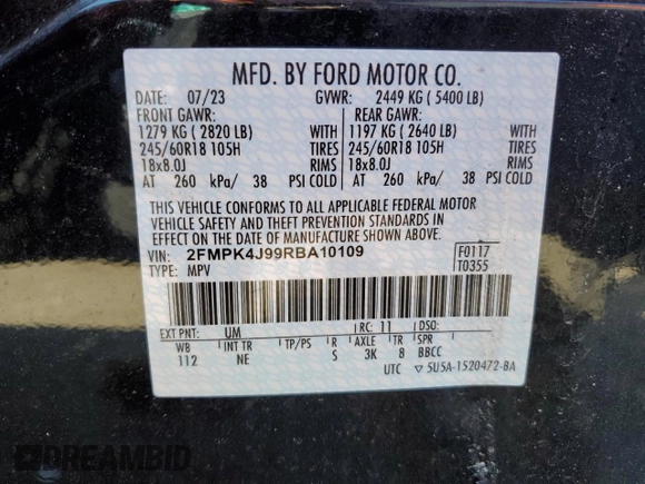 2024 Ford Edge SEL z VIN 2FMPK4J99RBA10109, wystawiony jako Copart lot #47055375 z przebiegiem 14 439 mil mil oraz Szkoda całkowita • Salvage title. Historia ofert i sprzedaży dostępna na DreamBid. Obrazek 13.