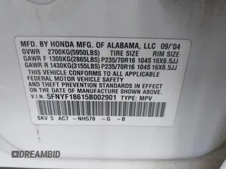 2005 Honda Pilot EX-L z VIN 5FNYF18615B002901, wystawiony jako IAAI lot #42395874 z przebiegiem 217 334 mil mil oraz . Historia ofert i sprzedaży dostępna na DreamBid. Obrazek 9.