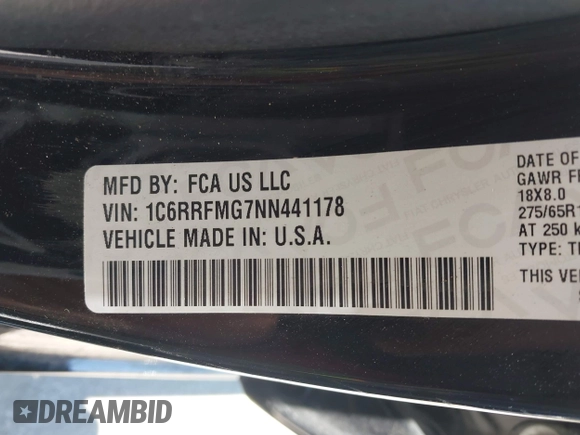 2022 Ram 1500 Big Horn z VIN 1C6RRFMG7NN441178, wystawiony jako IAAI lot #42721492 z przebiegiem 16 459 mil mil oraz . Historia ofert i sprzedaży dostępna na DreamBid. Obrazek 9.