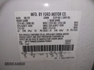 2022 Ford Maverick XL z VIN 3FTTW8E32NRA79563, wystawiony jako IAAI lot #41412289 z przebiegiem 43 839 mil mil oraz . Historia ofert i sprzedaży dostępna na DreamBid. Obrazek 9.