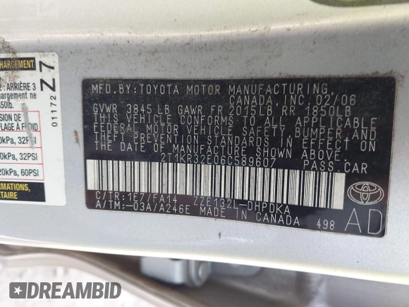 2006 Toyota Matrix STD z VIN 2T1KR32E06C589607, wystawiony jako IAAI lot #42040471 z przebiegiem 244 600 mil mil oraz . Historia ofert i sprzedaży dostępna na DreamBid. Obrazek 9.