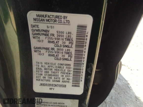 2002 Nissan Pathfinder SE z VIN JN8DR09Y82W709568, wystawiony jako IAAI lot #38076663 z przebiegiem Nie podano mil oraz . Historia ofert i sprzedaży dostępna na DreamBid. Obrazek 9.
