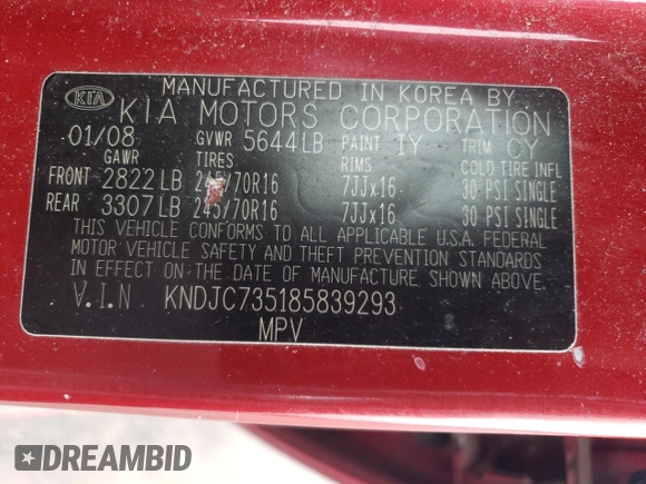 2008 Kia Sorento LX z VIN KNDJC735185839293, wystawiony jako Copart lot #45384805 z przebiegiem 187 080 mil mil oraz Szkoda całkowita • Salvage title. Historia ofert i sprzedaży dostępna na DreamBid. Obrazek 14.