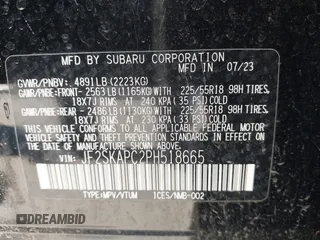 2023 Subaru Forester Limited with VIN JF2SKAPC2PH518665, listed as a IAAI auction lot 38800223 with Not provided miles and . Bid and sale history available at DreamBid. Image 9.