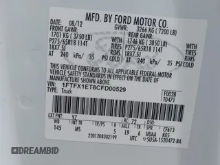 2012 Ford F-150 XL z VIN 1FTFX1ET8CFD00529, wystawiony jako IAAI lot #42373217 z przebiegiem 153 210 mil mil oraz . Historia ofert i sprzedaży dostępna na DreamBid. Obrazek 9.