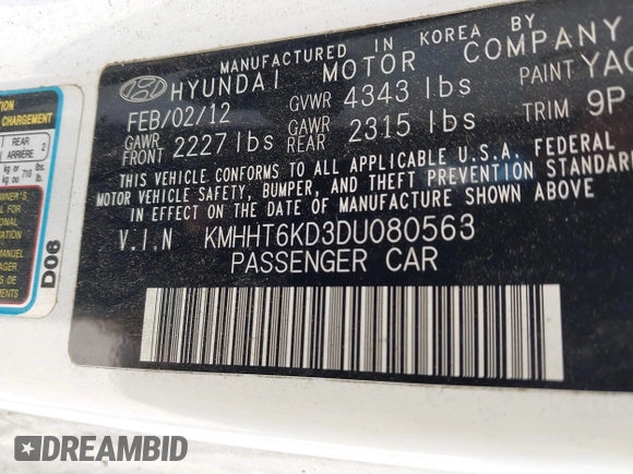 2013 Hyundai Genesis Coupe Premium z VIN KMHHT6KD3DU080563, wystawiony jako IAAI lot #41803798 z przebiegiem 173 692 mil mil oraz . Historia ofert i sprzedaży dostępna na DreamBid. Obrazek 9.