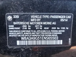 2014 BMW 3 Series 335i with VIN WBA3A9G51ENS65503, listed as a Copart auction lot 43680255 with 83,685 mi miles and Salvage Title. Bid and sale history available at carsss.com. Image 12.