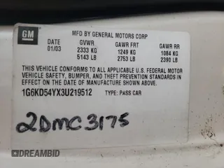 2003 Cadillac DeVille with VIN 1G6KD54YX3U219512, listed as a Copart auction lot 50342675 with 181,193 mi miles and Salvage Title. Bid and sale history available at carsss.com. Image 14.