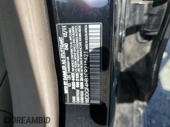 2012 Mercedes-Benz C 250 Sport with VIN WDDGF4HB1CR215421, listed as a Copart auction lot 59267555 with 114,029 mi miles and Clean title. Bid and sale history available at DreamBid. Image 12.