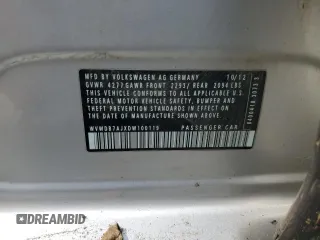 2013 Volkswagen Golf w/Conv z VIN WVWDB7AJXDW100119, wystawiony jako Copart lot #60695425 z przebiegiem 163 178 mil mil oraz Czysty tytuł • Clean title. Historia ofert i sprzedaży dostępna na DreamBid. Obrazek 12.