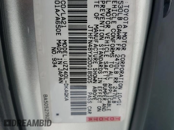 2002 Lexus SC 430 with VIN JTHFN48YX20018505, listed as a Copart auction lot 73966274 with Not Provided miles and Salvage Title. Bid and sale history available at DreamBid. Image 12.