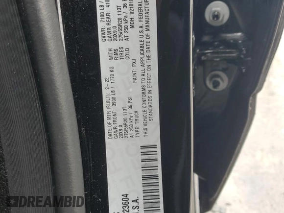 2022 Ram 1500 Big Horn z VIN 1C6SRFMT6NN223604, wystawiony jako Copart lot #45390005 z przebiegiem 5 461 mil mil oraz Szkoda całkowita • Salvage title. Historia ofert i sprzedaży dostępna na DreamBid. Obrazek 15.