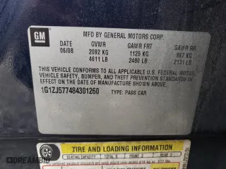 2008 Chevrolet Malibu LT w/2LT with VIN 1G1ZJ577484301260, listed as a Copart auction lot 43379335 with 174,900 mi miles and Salvage Title. Bid and sale history available at carsss.com. Image 12.