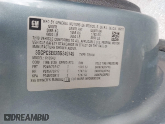 2011 Chevrolet Silverado 1500 LT with VIN 3GCPCSE02BG349749, listed as a IAAI auction lot 42154426 with 184,815 mi miles and . Bid and sale history available at DreamBid. Image 9.