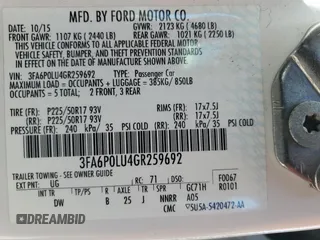 2016 Ford Fusion SE Hybrid с VIN 3FA6P0LU4GR259692, выставлен на аукционе Copart как лот 57100415 с пробегом 154 051 миль миль и Списание • Salvage title. История ставок и продаж доступна на DreamBid. Изображение 12.