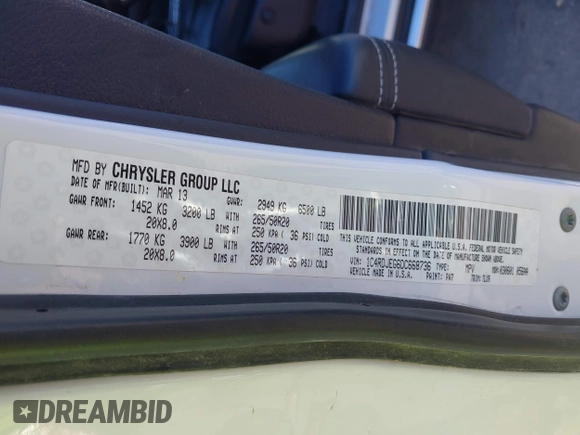 2013 Dodge Durango Citadel с VIN 1C4RDJEG6DC668736, выставлен на аукционе IAAI как лот 42033814 с пробегом 220 369 миль миль и . История ставок и продаж доступна на DreamBid. Изображение 9.