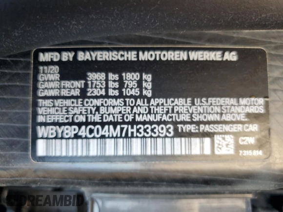 2021 BMW i3 z VIN WBY8P4C04M7H33393, wystawiony jako Copart lot #57854785 z przebiegiem 48 274 mil mil oraz Szkoda całkowita • Salvage title. Historia ofert i sprzedaży dostępna na DreamBid. Obrazek 13.