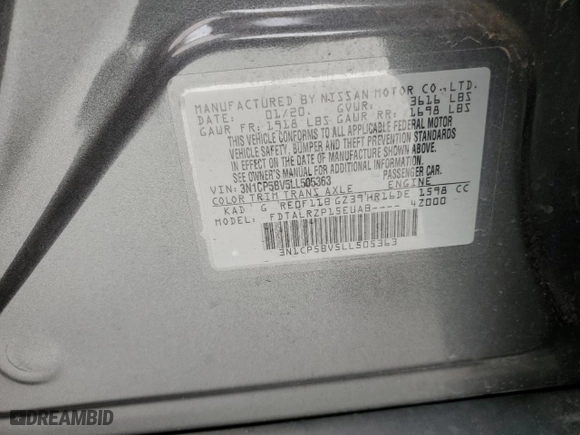 2020 Nissan Kicks S with VIN 3N1CP5BV5LL505363, listed as a Copart auction lot 49549155 with 0 mi miles and Salvage Title. Bid and sale history available at carsss.com. Image 15.