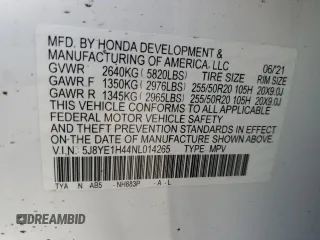 2022 Acura MDX w/Technology Package with VIN 5J8YE1H44NL014265, listed as a Copart auction lot 78062084 with 42,840 mi miles and Salvage Title. Bid and sale history available at carsss.com. Image 13.