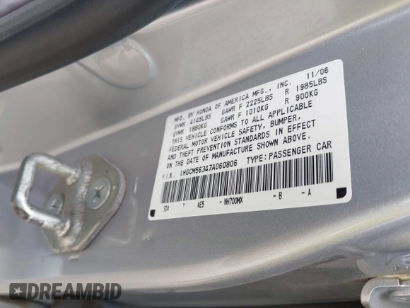 2007 Honda Accord LX SE z VIN 1HGCM56347A060806, wystawiony jako IAAI lot #42701618 z przebiegiem 140 573 mil mil oraz . Historia ofert i sprzedaży dostępna na DreamBid. Obrazek 9.