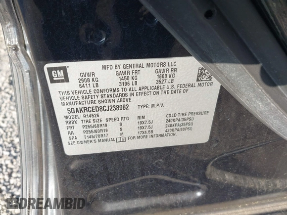 2012 Buick Enclave Leather with VIN 5GAKRCED8CJ238982, listed as a IAAI auction lot 42074030 with 115,307 mi miles and . Bid and sale history available at DreamBid. Image 9.